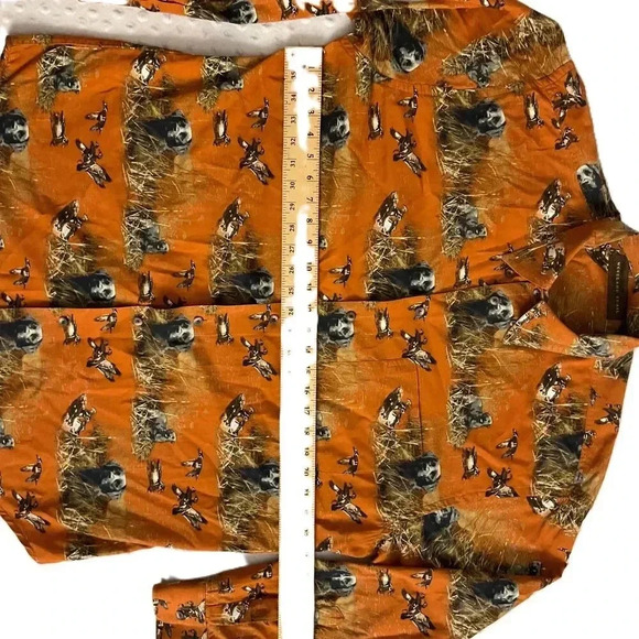 Men's Orange Animal Print Casual Button Down Shirt - Picture 2 of 7